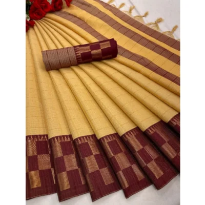 Women's Cotton Silk Printed Saree With Unstitched Blouse 5.5Mtr (Maroon)