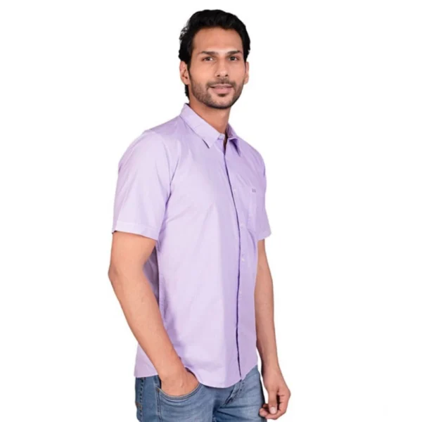 Men's Casual Cotton Half Sleeve Solid Shirt (Purple) - Image 3