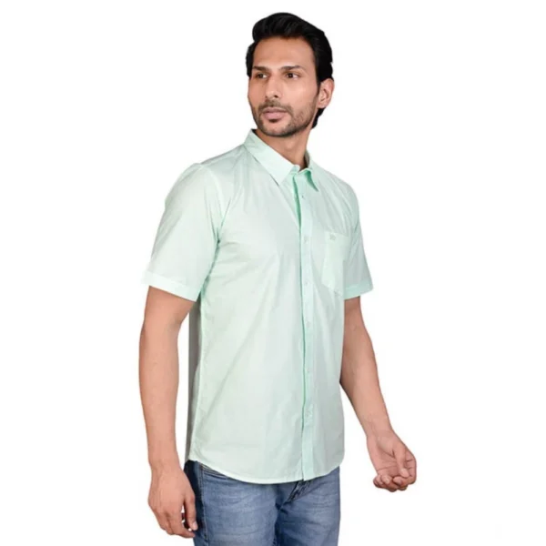 Men's Casual Cotton Half Sleeve Solid Shirt (Sea Green) - Image 4