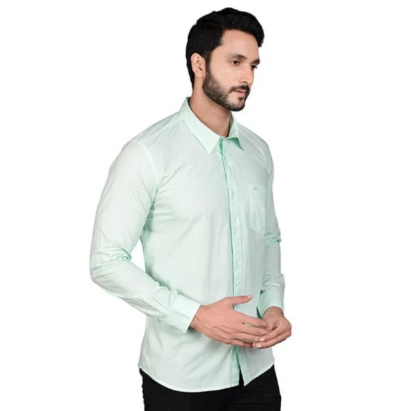 Men's Casual Cotton Full Sleeve Solid Shirt (Sea Green) - Image 3
