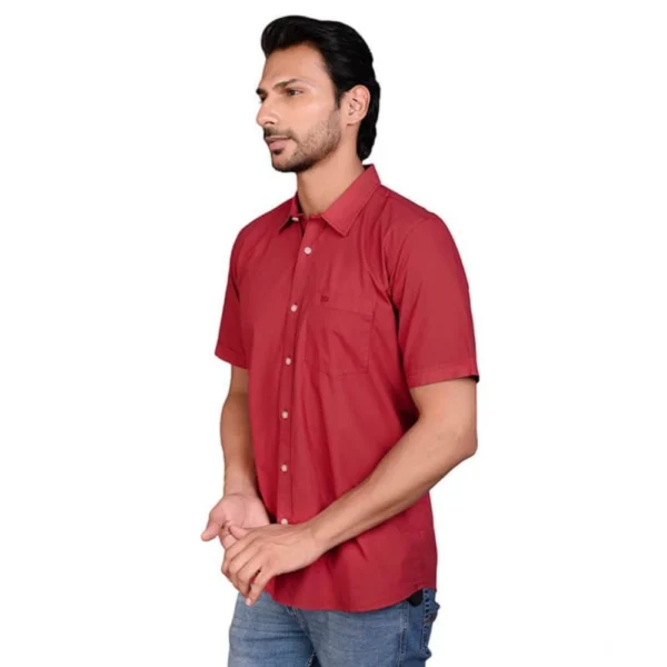 Men's Casual Cotton Half Sleeve Solid Shirt (Red) - Image 4
