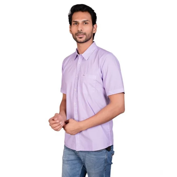 Men's Casual Cotton Half Sleeve Solid Shirt (Purple) - Image 4