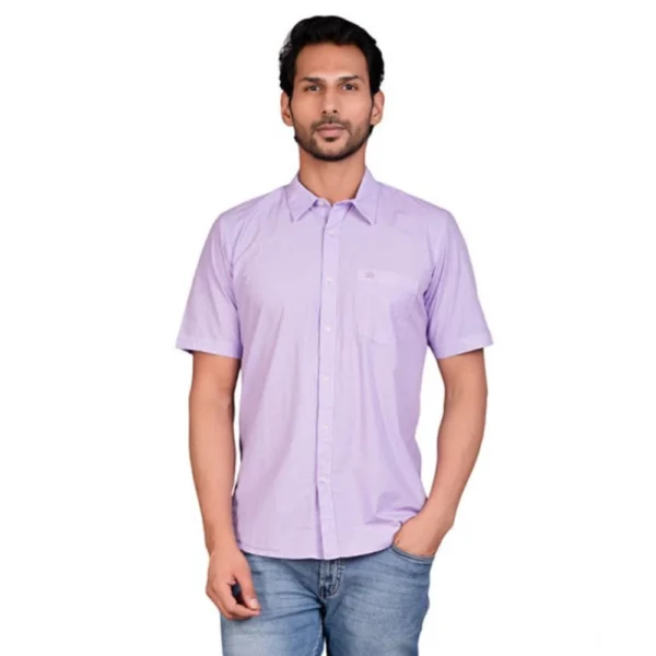 Men's Casual Cotton Half Sleeve Solid Shirt (Purple)