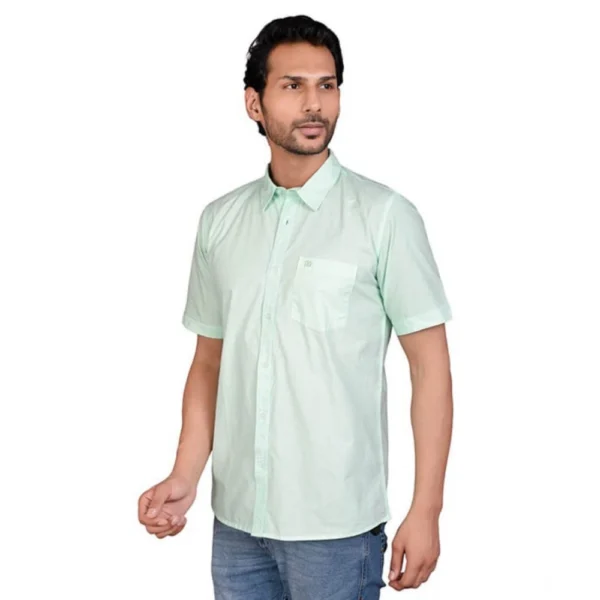 Men's Casual Cotton Half Sleeve Solid Shirt (Sea Green) - Image 3