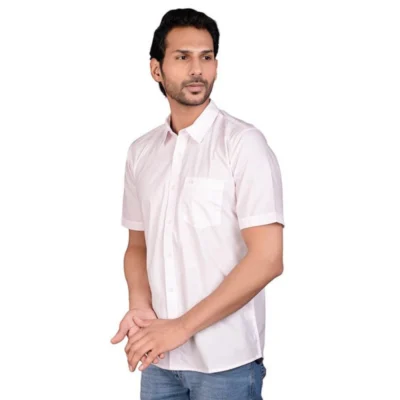 Men's Casual Cotton Half Sleeve Solid Shirt (Pink)