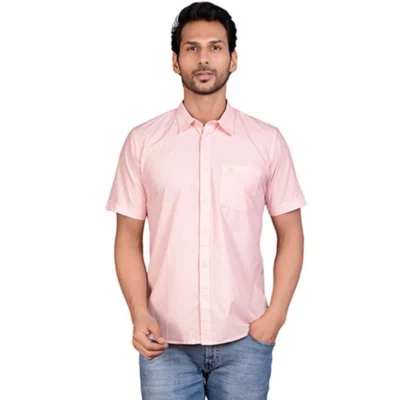 Men's Casual Cotton Half Sleeve Solid Shirt (Peach)
