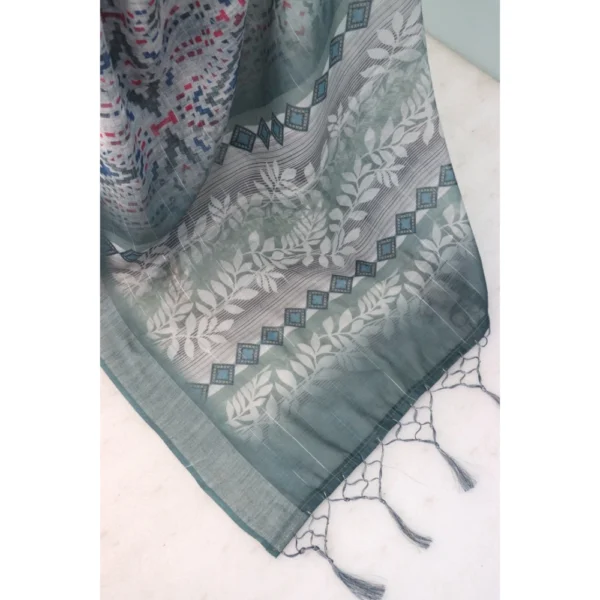 Generic Women's Linen Digital Print Saree With Unstitched Blouse 5.5Mtr (Grey) - Image 2