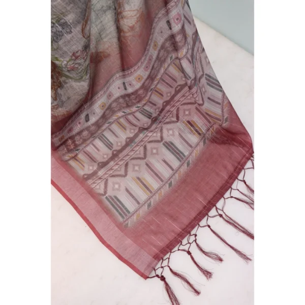 Generic Women's Linen Digital Print Saree With Unstitched Blouse 5.5Mtr (Multicolor) - Image 2