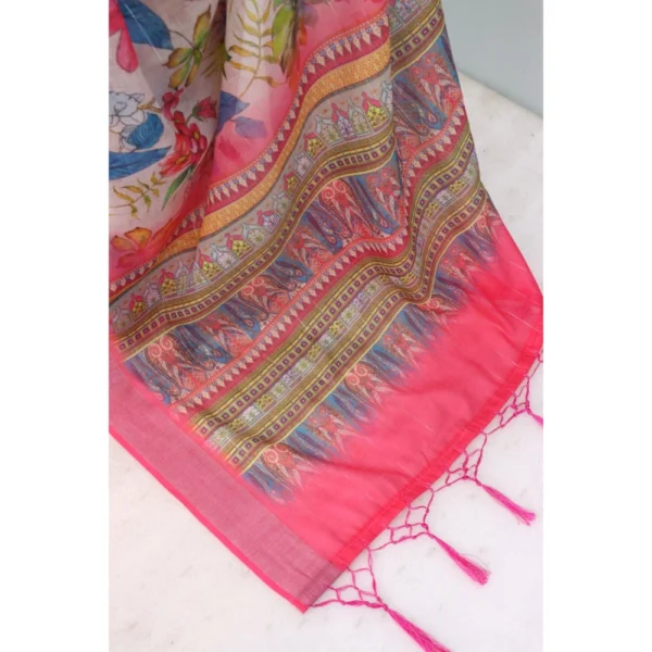 Generic Women's Linen Digital Print Saree With Unstitched Blouse 5.5Mtr (pink) - Image 2