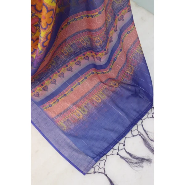 Generic Women's Linen Digital Print Saree With Unstitched Blouse 5.5Mtr (Multicolor) - Image 2