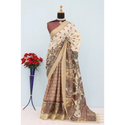 Generic Women's Mysore Silk  Digital Print Saree With Unstitched Blouse 5.5Mtr (Beige)