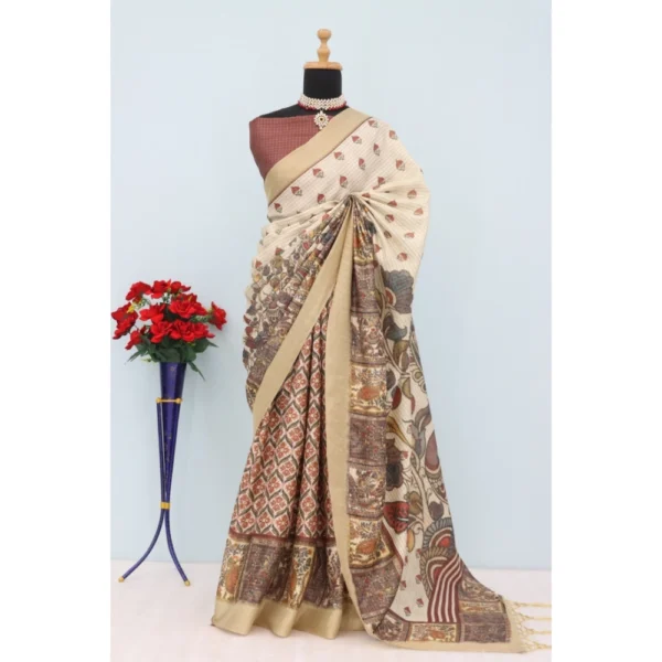Generic Women's Mysore Silk  Digital Print Saree With Unstitched Blouse 5.5Mtr (Beige)