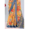 Generic Women's Linen Digital Print Saree With Unstitched Blouse 5.5Mtr (Yellow) - Image 3