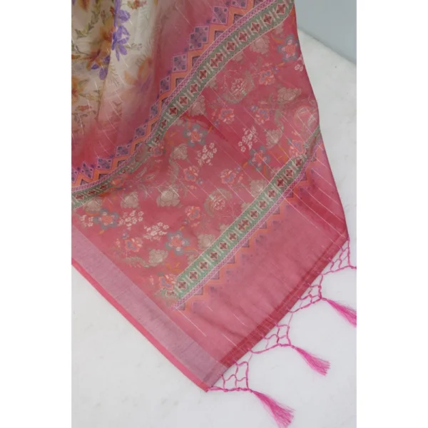 Generic Women's Linen Digital Print Saree With Unstitched Blouse 5.5Mtr (Pink) - Image 2