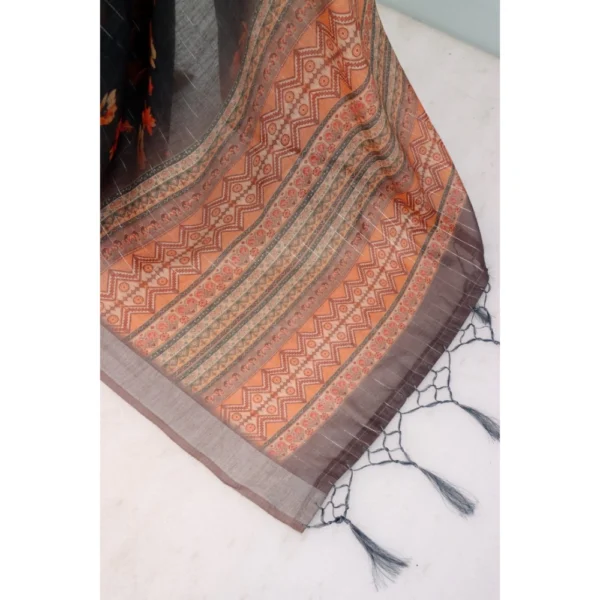 Generic Women's Linen Digital Print Saree With Unstitched Blouse 5.5Mtr (Black) - Image 2
