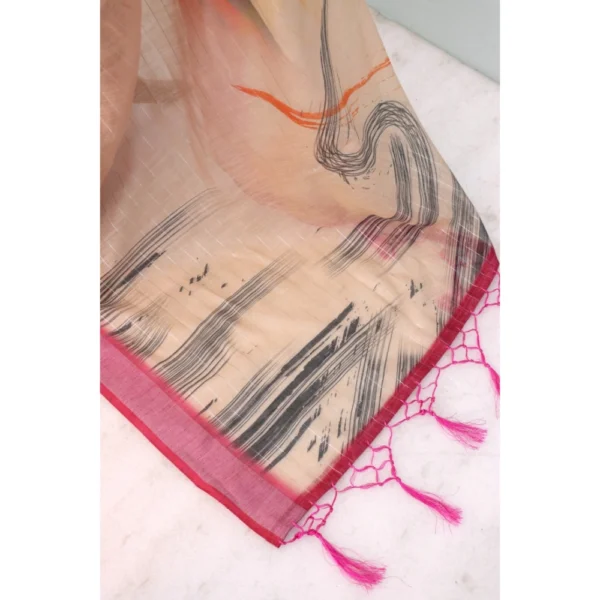 Generic Women's Linen Digital Print Saree With Unstitched Blouse 5.5Mtr (Multicolor) - Image 2