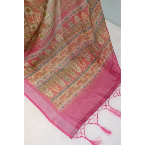 Generic Women's Linen Digital Print Saree With Unstitched Blouse 5.5Mtr (Pink) - Image 2
