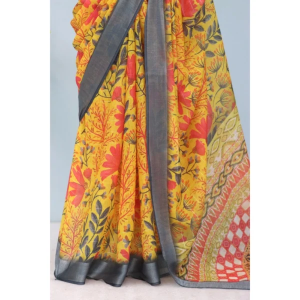 Generic Women's Linen Digital Print Saree With Unstitched Blouse 5.5Mtr (Multicolor) - Image 3