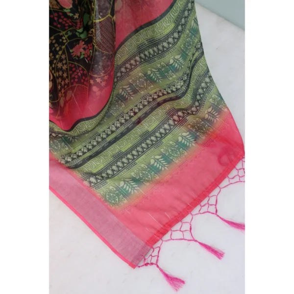 Generic Women's Linen Digital Print Saree With Unstitched Blouse 5.5Mtr (Multicolor) - Image 2