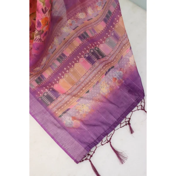 Generic Women's Linen Digital Print Saree With Unstitched Blouse 5.5Mtr (Purple) - Image 2