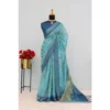 Generic Women's Linen Digital Print Saree With Unstitched Blouse 5.5Mtr (Sky Blue)