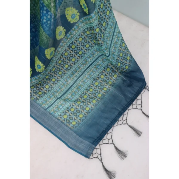 Generic Women's Linen Digital Print Saree With Unstitched Blouse 5.5Mtr (Green) - Image 4