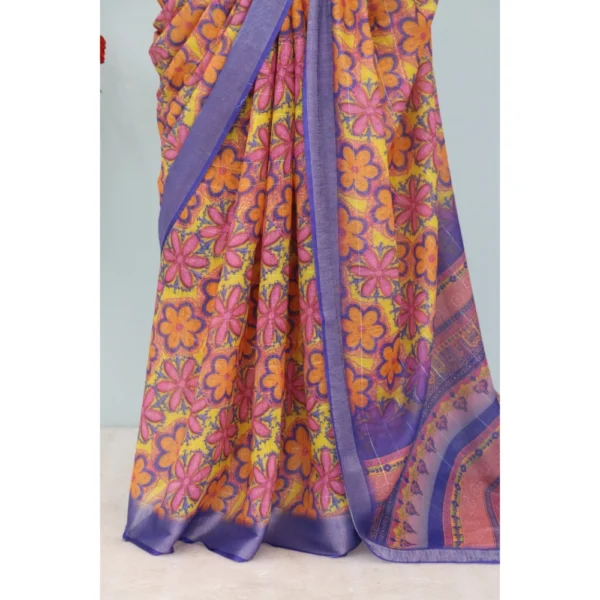 Generic Women's Linen Digital Print Saree With Unstitched Blouse 5.5Mtr (Multicolor) - Image 3