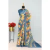 Generic Women's Linen Digital Print Saree With Unstitched Blouse 5.5Mtr (Multicolor)