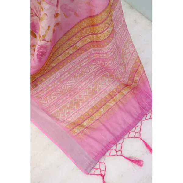 Generic Women's Linen Digital Print Saree With Unstitched Blouse 5.5Mtr (Pink) - Image 2