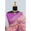 Generic Women's Linen Digital Print Saree With Unstitched Blouse 5.5Mtr (Purple) - Image 4