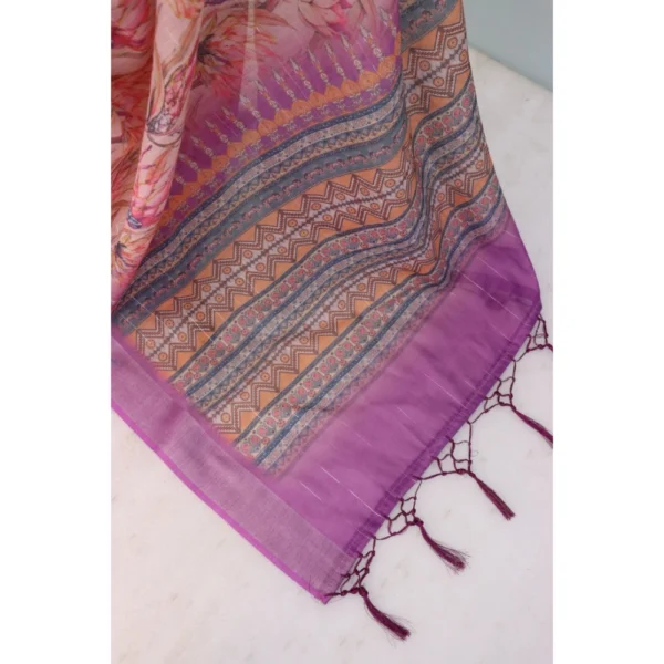 Generic Women's Linen Digital Print Saree With Unstitched Blouse 5.5Mtr (Purple) - Image 2
