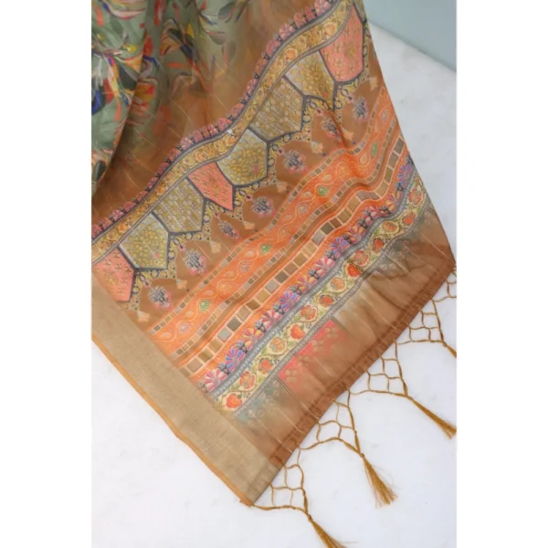 Generic Women's Linen Digital Print Saree With Unstitched Blouse 5.5Mtr (Beige) - Image 2