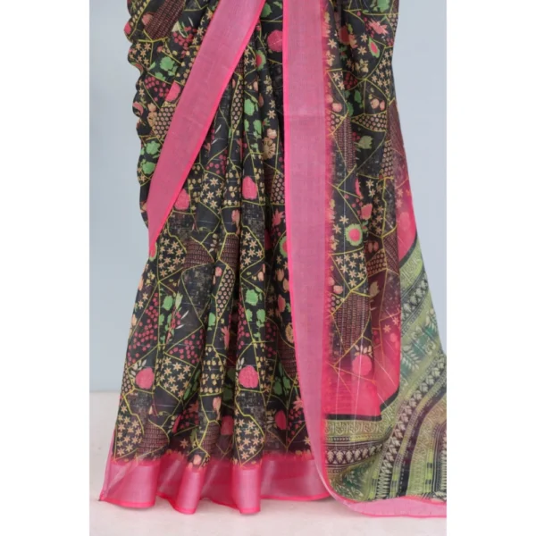 Generic Women's Linen Digital Print Saree With Unstitched Blouse 5.5Mtr (Multicolor) - Image 3