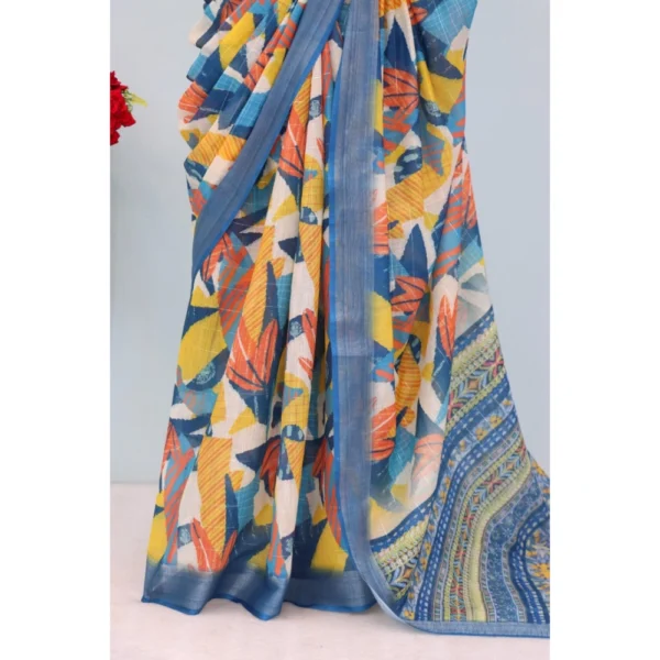 Generic Women's Linen Digital Print Saree With Unstitched Blouse 5.5Mtr (Multicolor) - Image 3