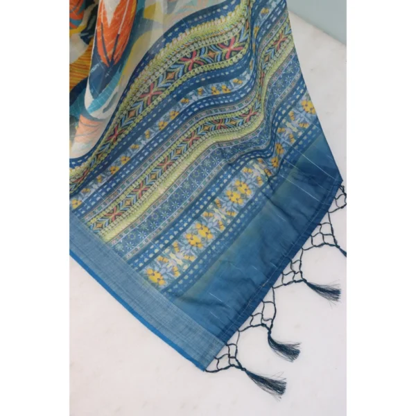 Generic Women's Linen Digital Print Saree With Unstitched Blouse 5.5Mtr (Multicolor) - Image 2