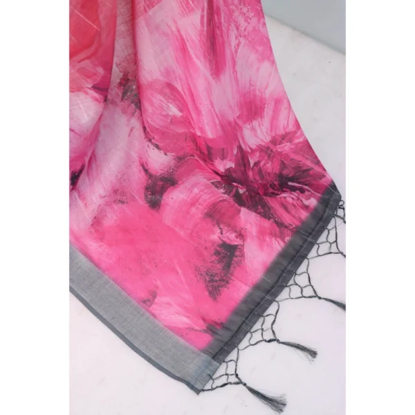 Generic Women's Linen Digital Print Saree With Unstitched Blouse 5.5Mtr (Pink) - Image 2