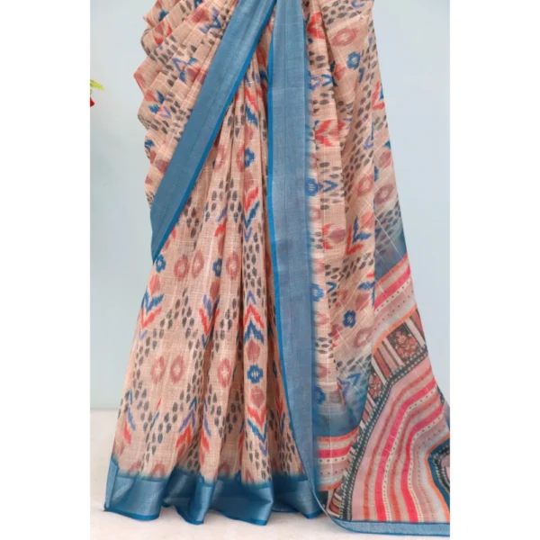 Generic Women's Linen Digital Print Saree With Unstitched Blouse 5.5Mtr (Multicolor) - Image 3