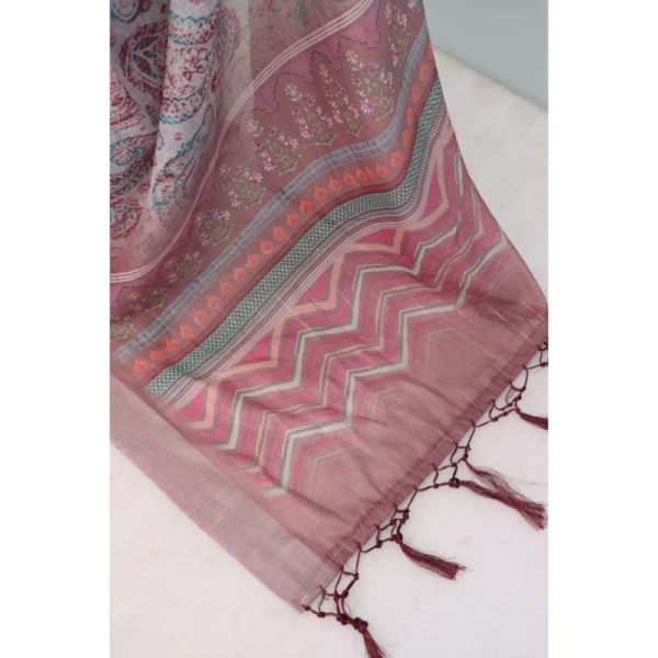 Generic Women's Linen Digital Print Saree With Unstitched Blouse 5.5Mtr (Brown) - Image 2