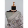 Generic Women's Linen Digital Print Saree With Unstitched Blouse 5.5Mtr (Grey) - Image 4