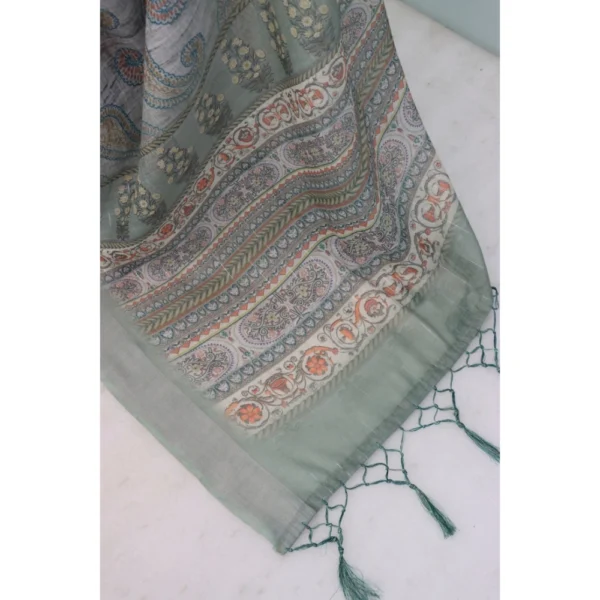 Generic Women's Linen Digital Print Saree With Unstitched Blouse 5.5Mtr (Grey) - Image 2