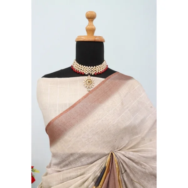 Generic Women's Linen Digital Print Saree With Unstitched Blouse 5.5Mtr (Multicolor) - Image 4