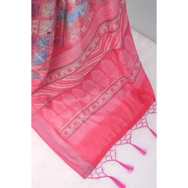 Generic Women's Linen Digital Print Saree With Unstitched Blouse 5.5Mtr (Pink) - Image 2