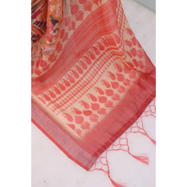 Generic Women's Linen Digital Print Saree With Unstitched Blouse 5.5Mtr (Pink) - Image 2