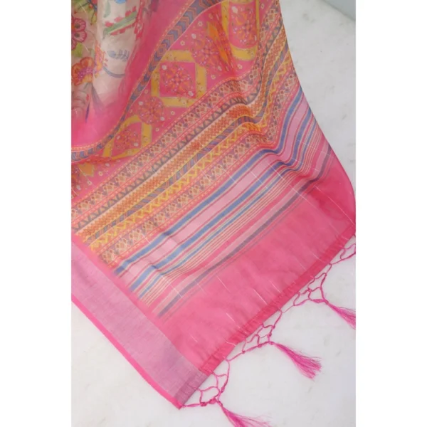 Generic Women's Linen Digital Print Saree With Unstitched Blouse 5.5Mtr (Pink) - Image 2