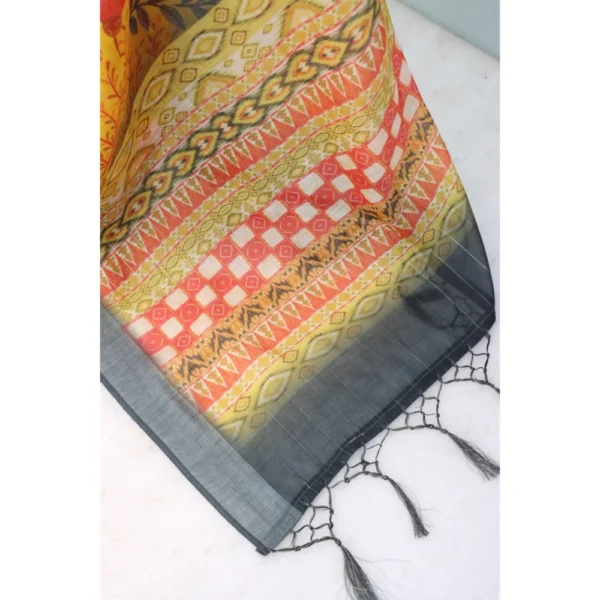 Generic Women's Linen Digital Print Saree With Unstitched Blouse 5.5Mtr (Multicolor) - Image 2