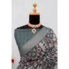 Generic Women's Linen Digital Print Saree With Unstitched Blouse 5.5Mtr (Grey) - Image 4