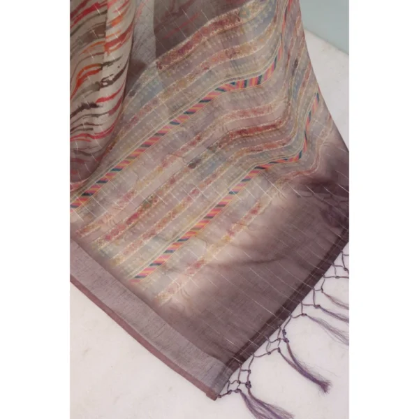 Generic Women's Linen Digital Print Saree With Unstitched Blouse 5.5Mtr (Grey) - Image 2