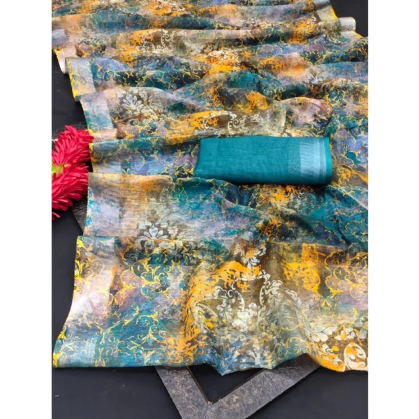 Generic Women's Cotton Linen Woven Design Saree With Unstitched Blouse 5.5Mtr (Multicolor) - Image 2