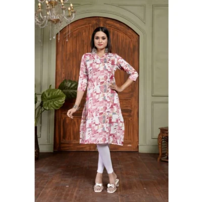Women's Cotton Blended Printed 3/4th Sleeve Collar Neck Kurti (Red)