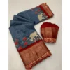Women's Dola Silk Printed Saree With Unstitched Blouse 5.5Mtr (Grey)